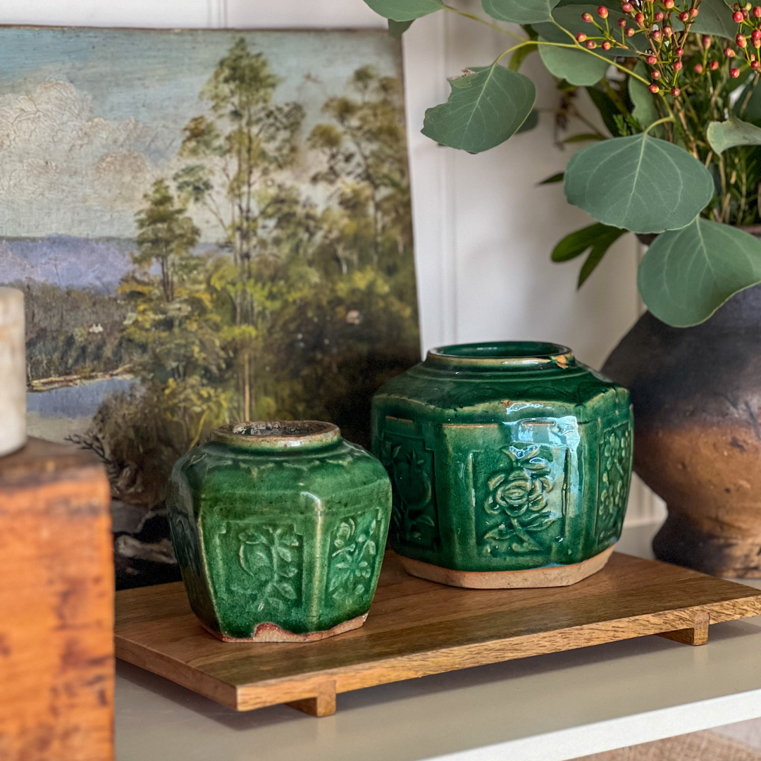 Pair of Vintage Jade Green Ginger Jars
