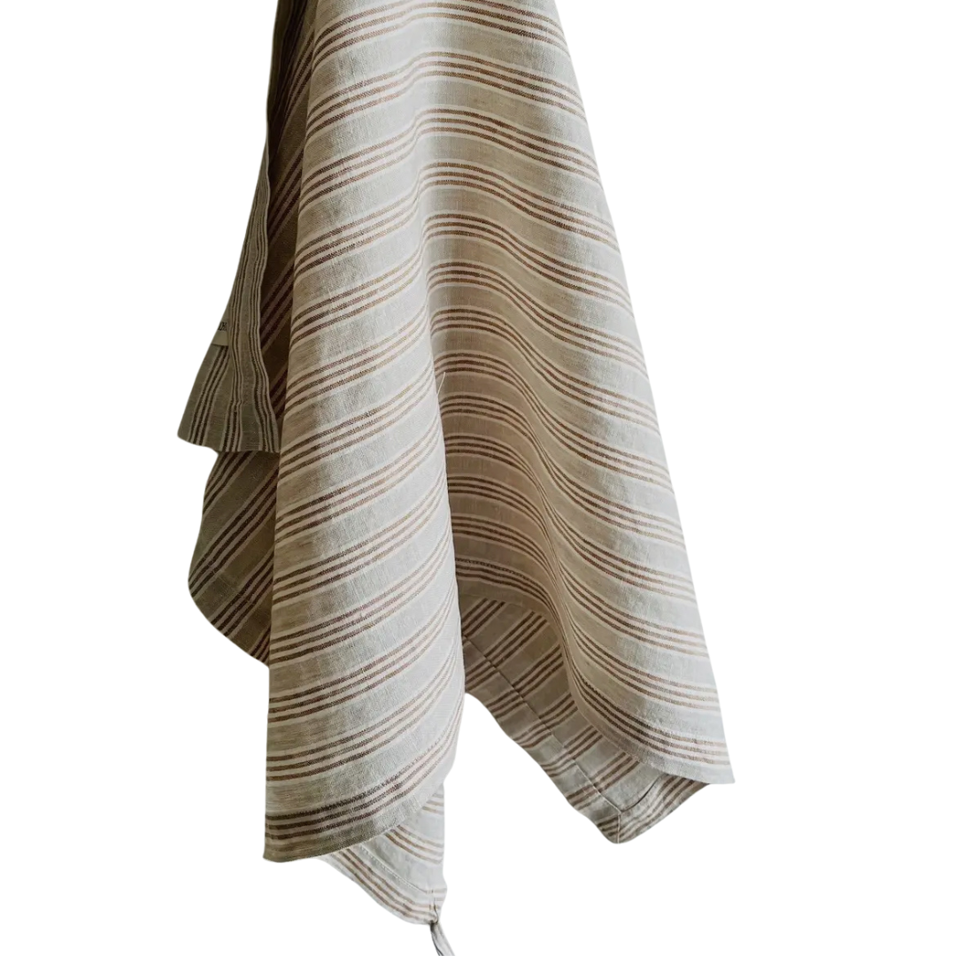 French Linen Tea Towel|Biscuit Stripe