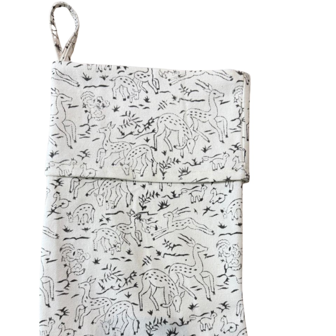 Block Print Christmas Stocking - Woodland Deer