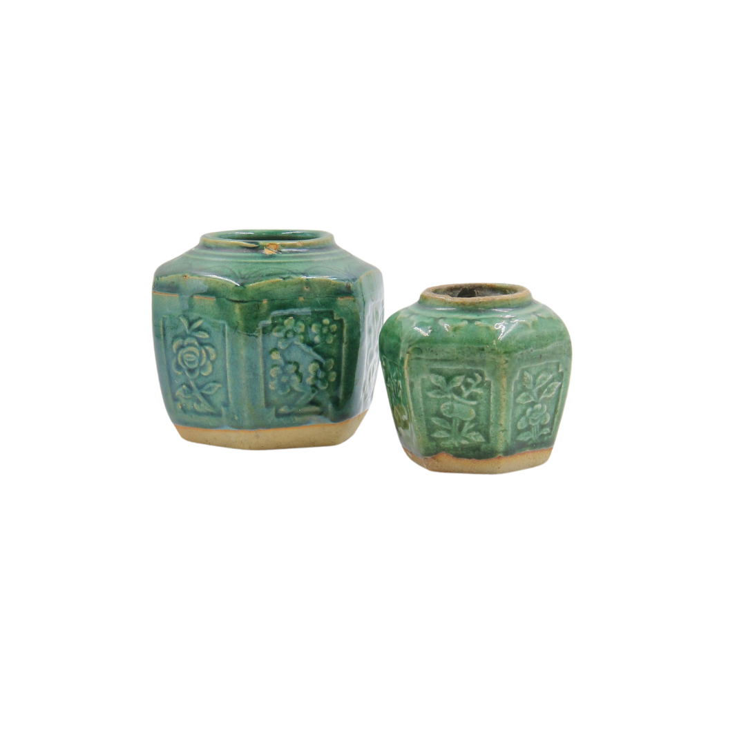 Pair of Vintage Jade Green Ginger Jars