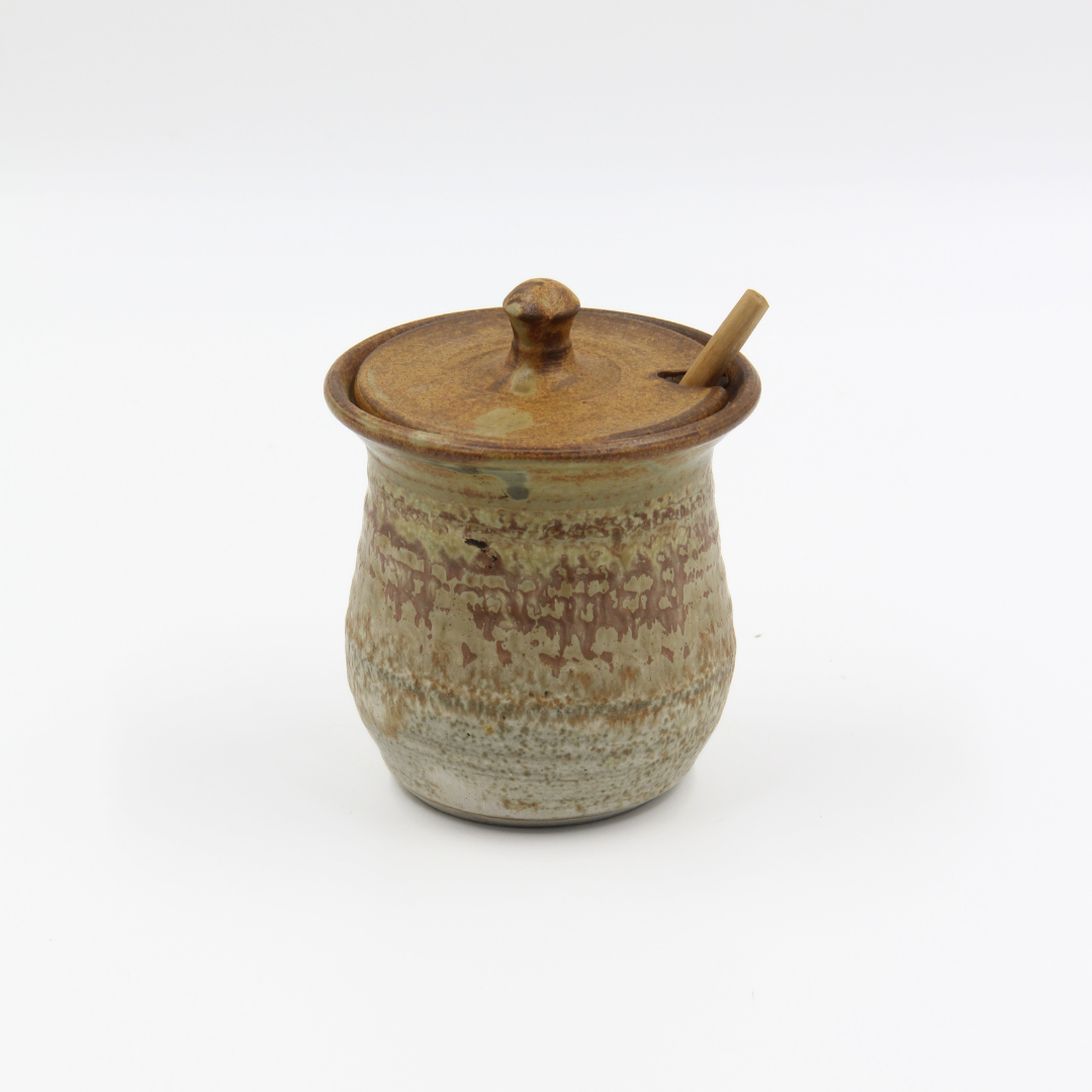 Vintage Stoneware Sugar Bowl with Spoon II