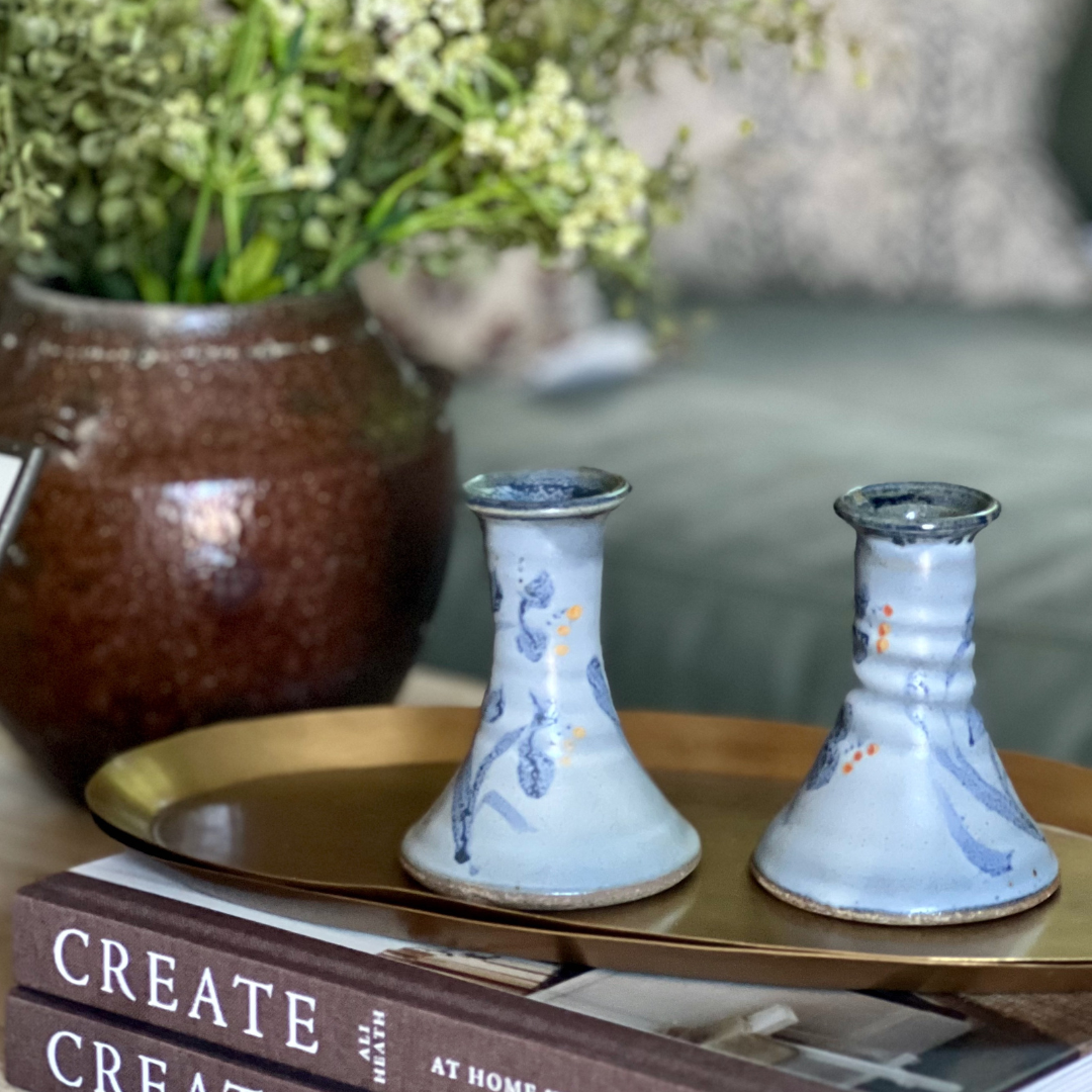 Vintage Blue Candle Holders