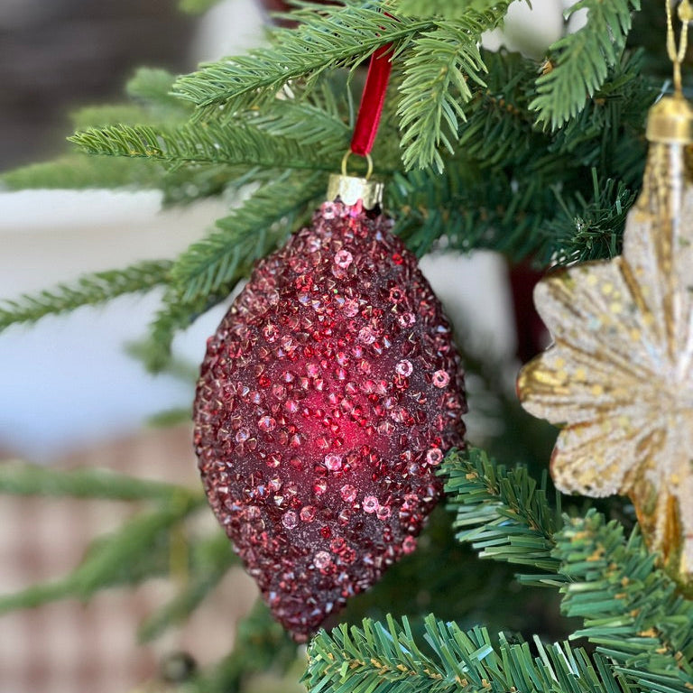 Burgundy Beaded Drop Ornament