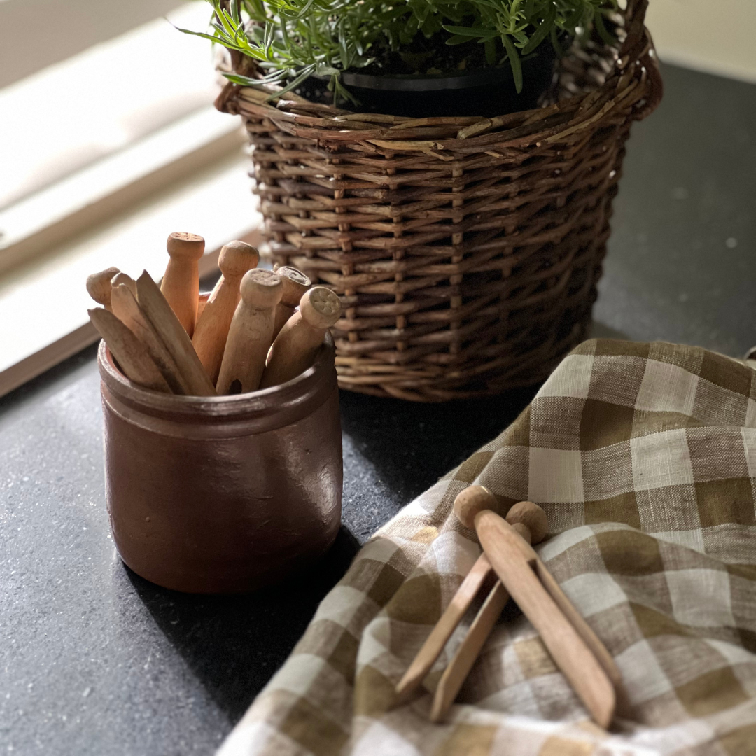 French Linen Tea Towel - Olive Gingham