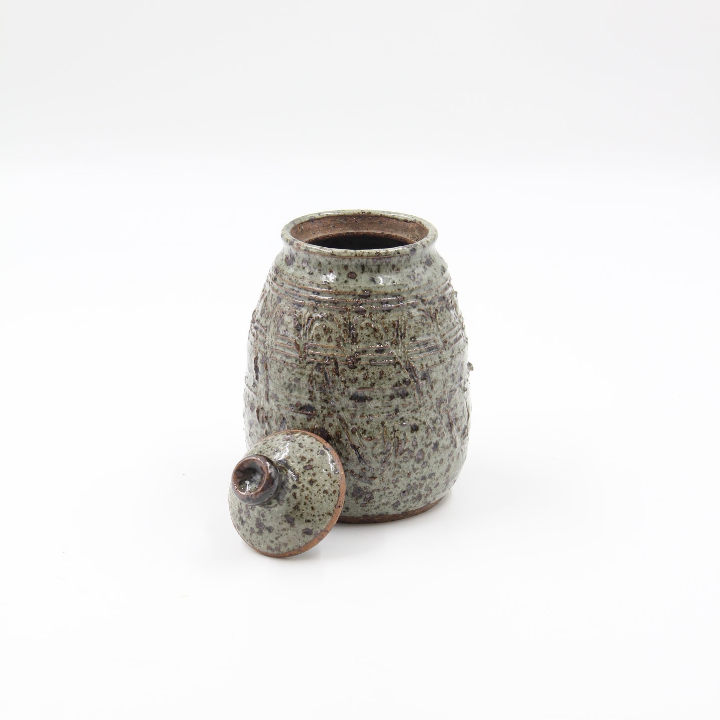 Sea Green Etched Speckle Jar with Lid