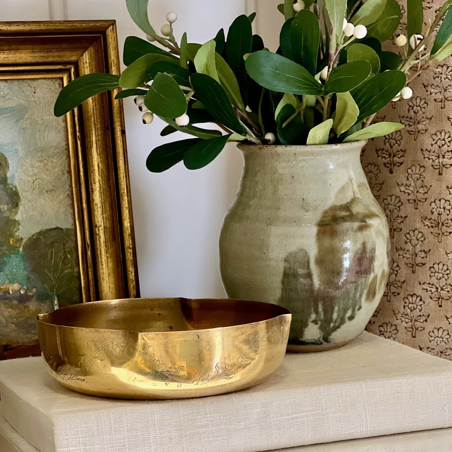 Antique Etched Brass Bowl