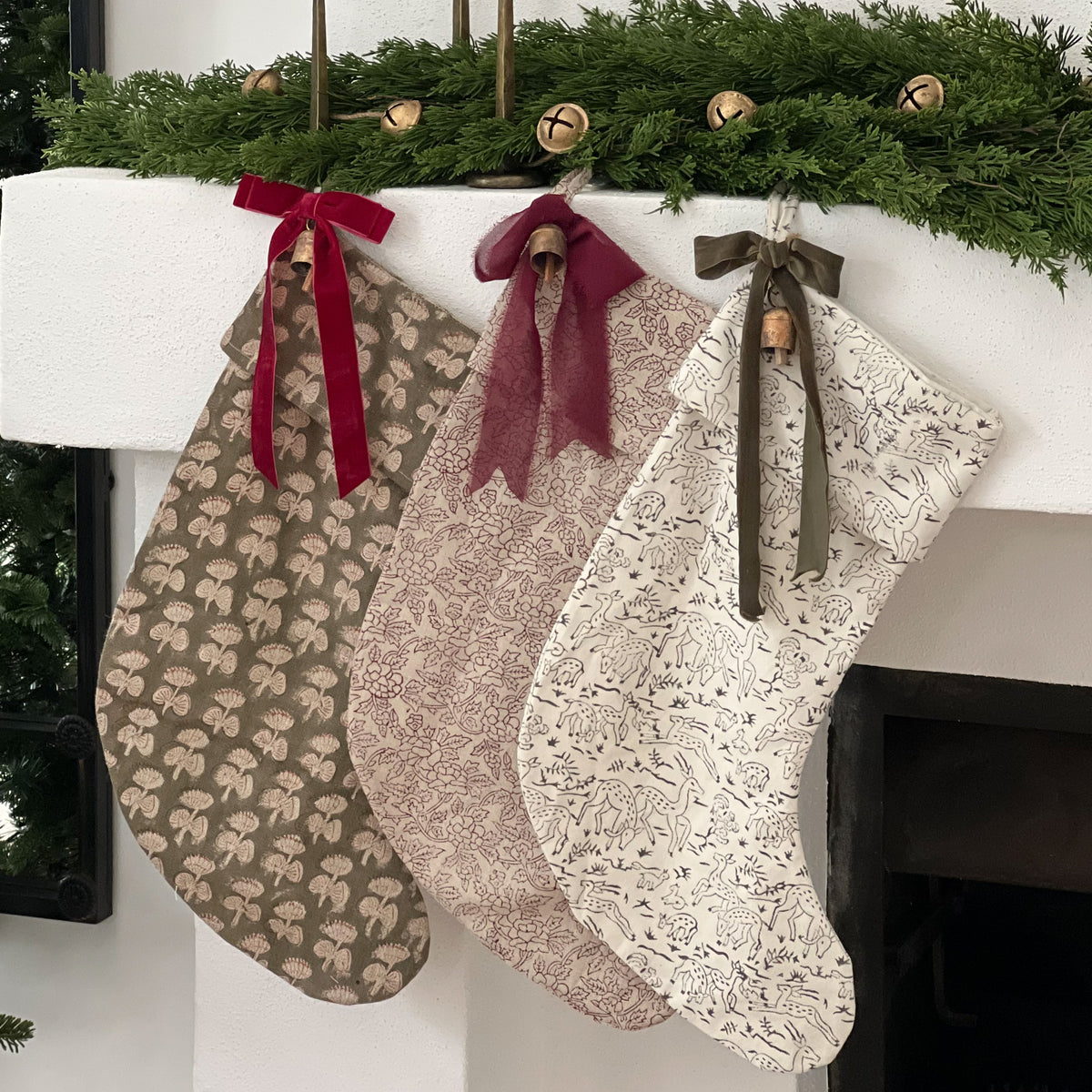 Block Print Christmas Stocking - Heritage Holly