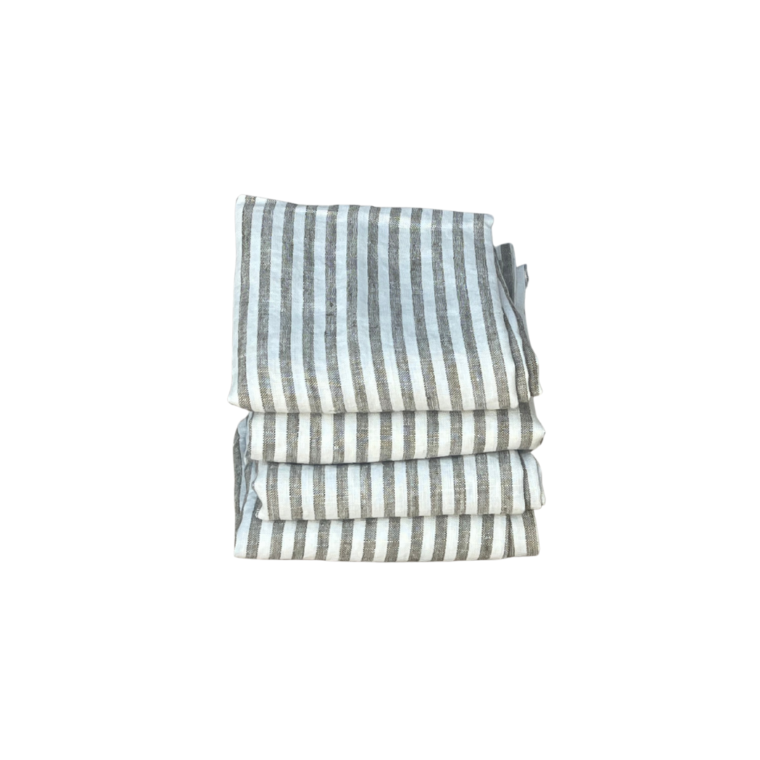 French Linen Tea Towel | Olive Stripes