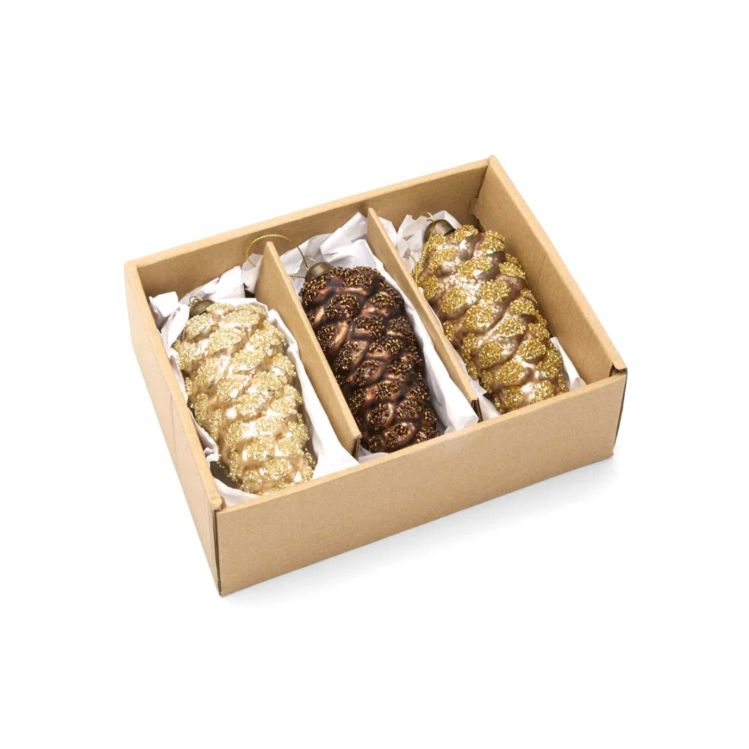 Pinecone Trio Glass Ornaments