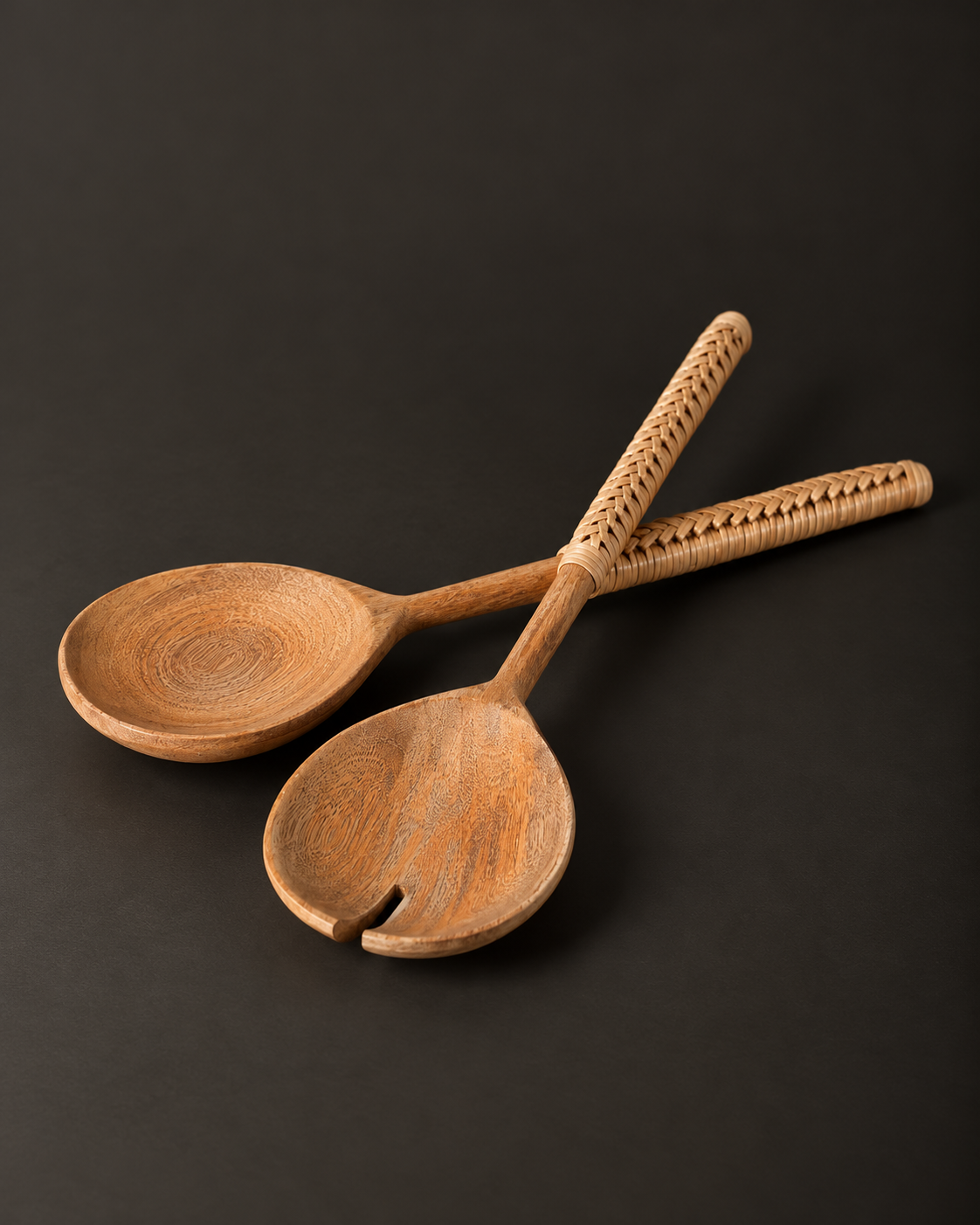 Timber & Braided Rattan Salad Servers