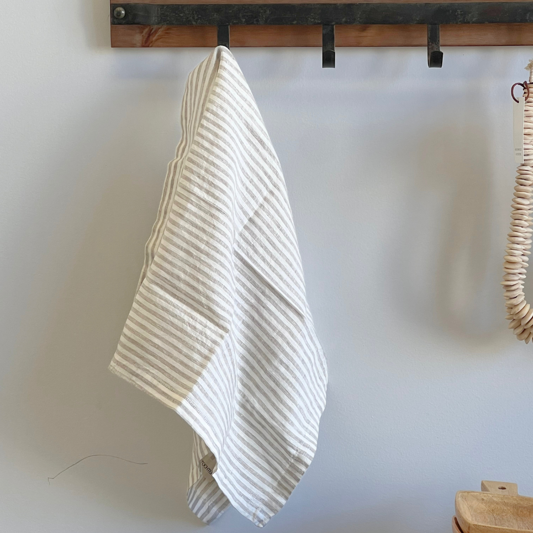 French Linen Tea Towel | Oatmeal Stripes