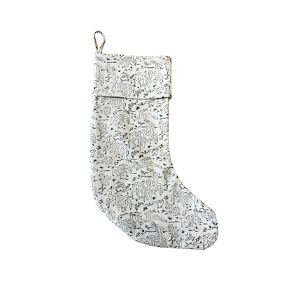 Block Print Christmas Stocking - Woodland Deer