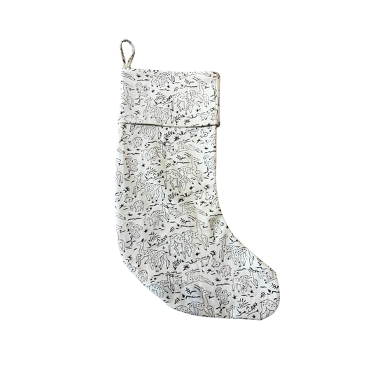 Block Print Christmas Stocking - Woodland Deer