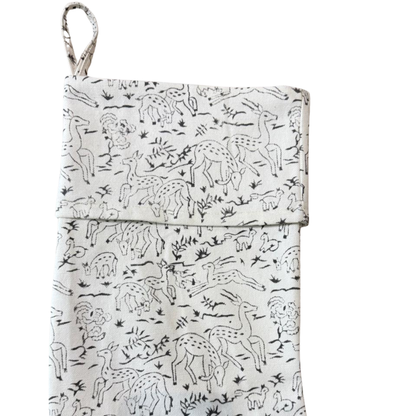 Block Print Christmas Stocking - Woodland Deer