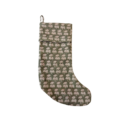 Block Print Christmas Stocking - Festive Blooms