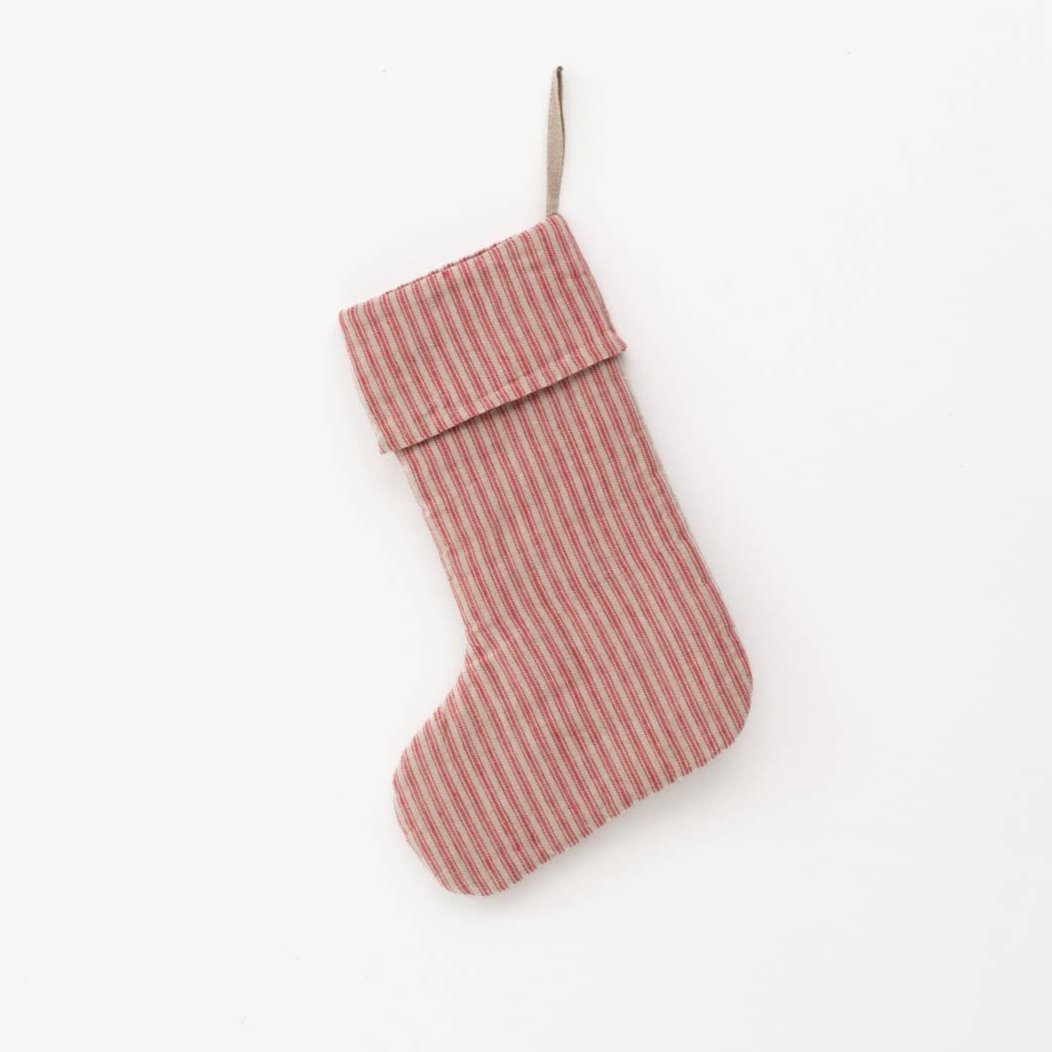 Ticking Stripe Linen Stocking - Red