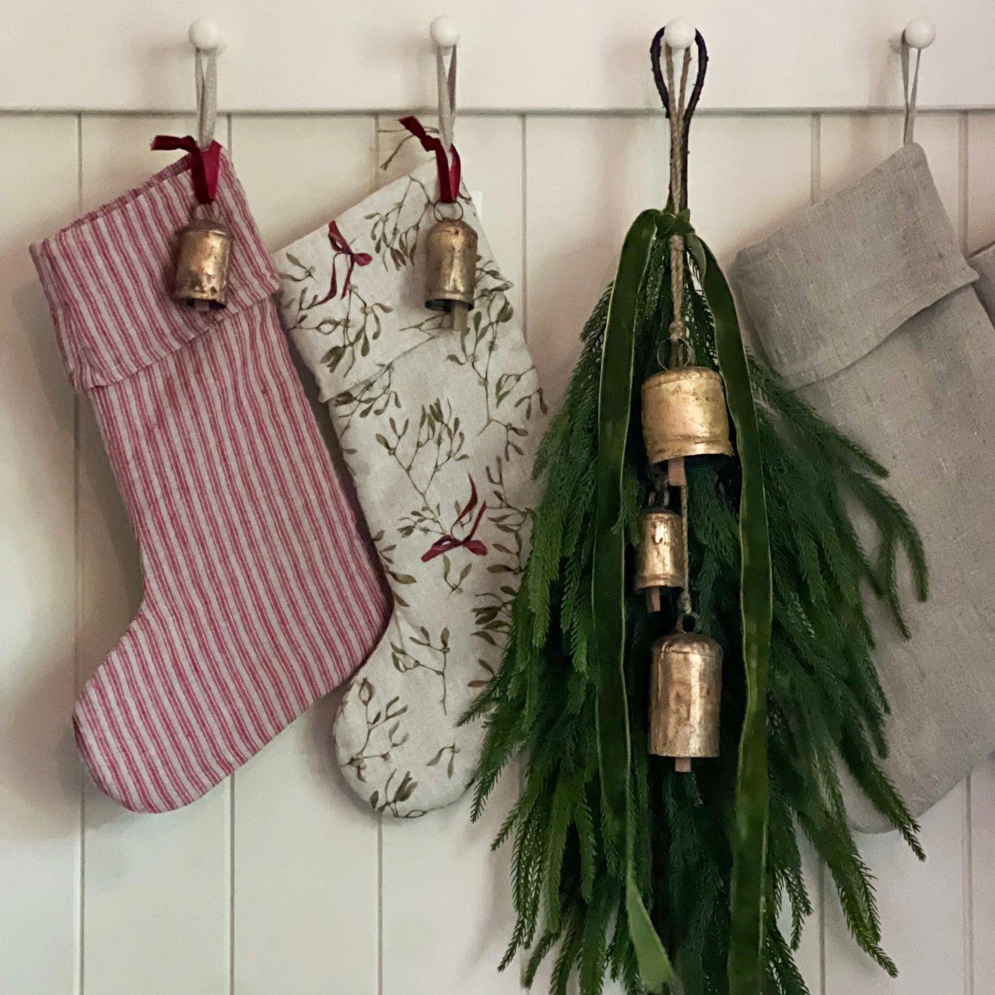 Ticking Stripe Linen Stocking - Red