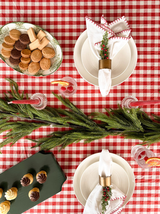 Jolly Red Ruffled Gingham Tablecloth