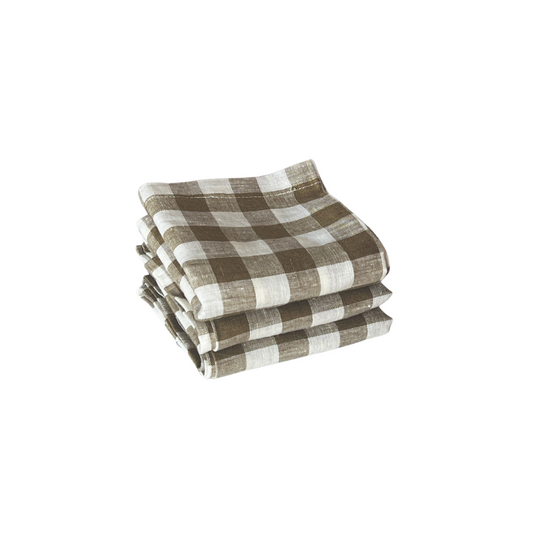 French Linen Tea Towel - Olive Gingham