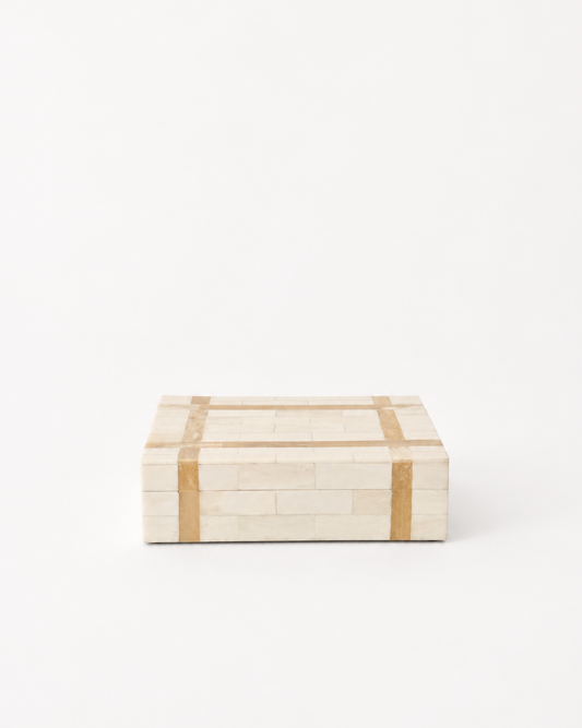 Inlaid bone decorative box on white background