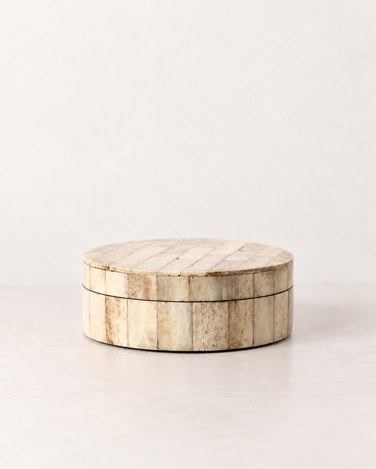 Antiqued Bone Box | Round