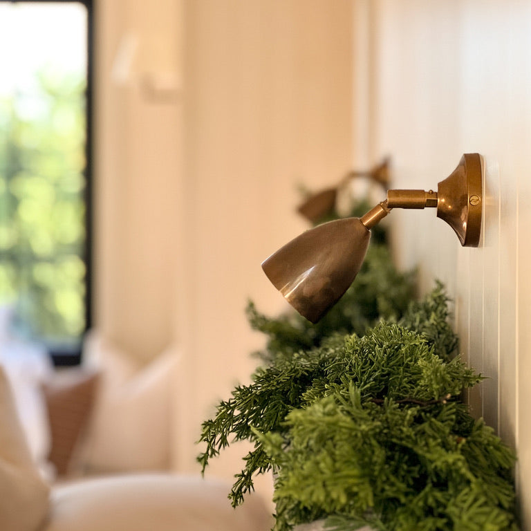 Decorative wall sconce with a green plant in a living room setting
