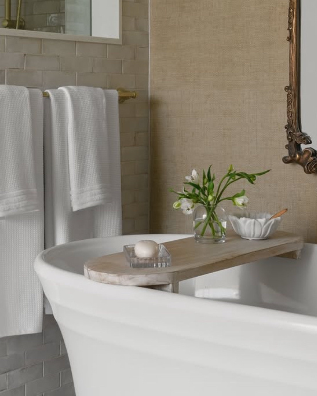 Moda Timber Caddy Timber Bath Caddy – Relaxed, Natural Bathroom Styling – Wovenwood Interiors