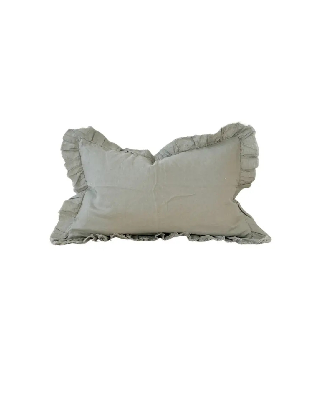 Beatrice Ruffled Linen Cushion | Dusty Miller | 50cm x 30cm