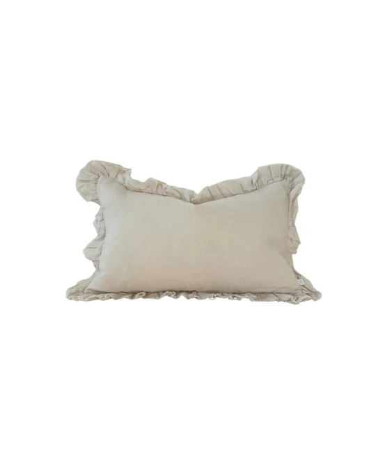 Beatrice Ruffled Linen Cushion | Stone | 50cm x 30cm