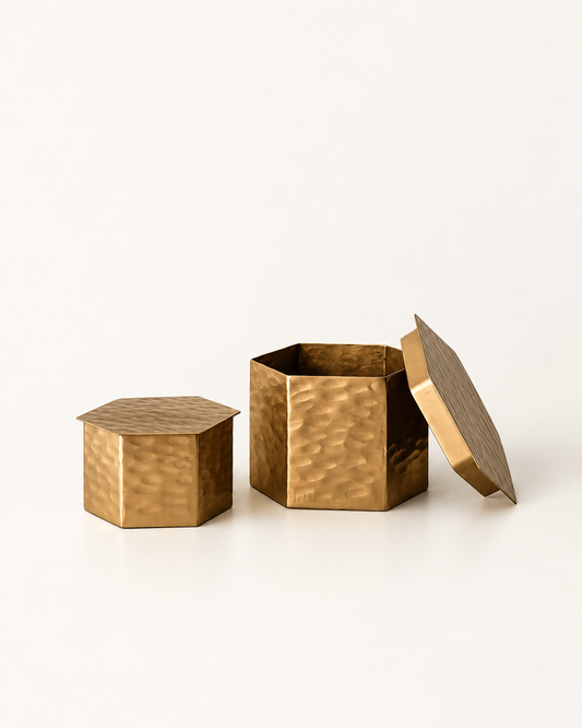Hammered Brass Hexagon Box