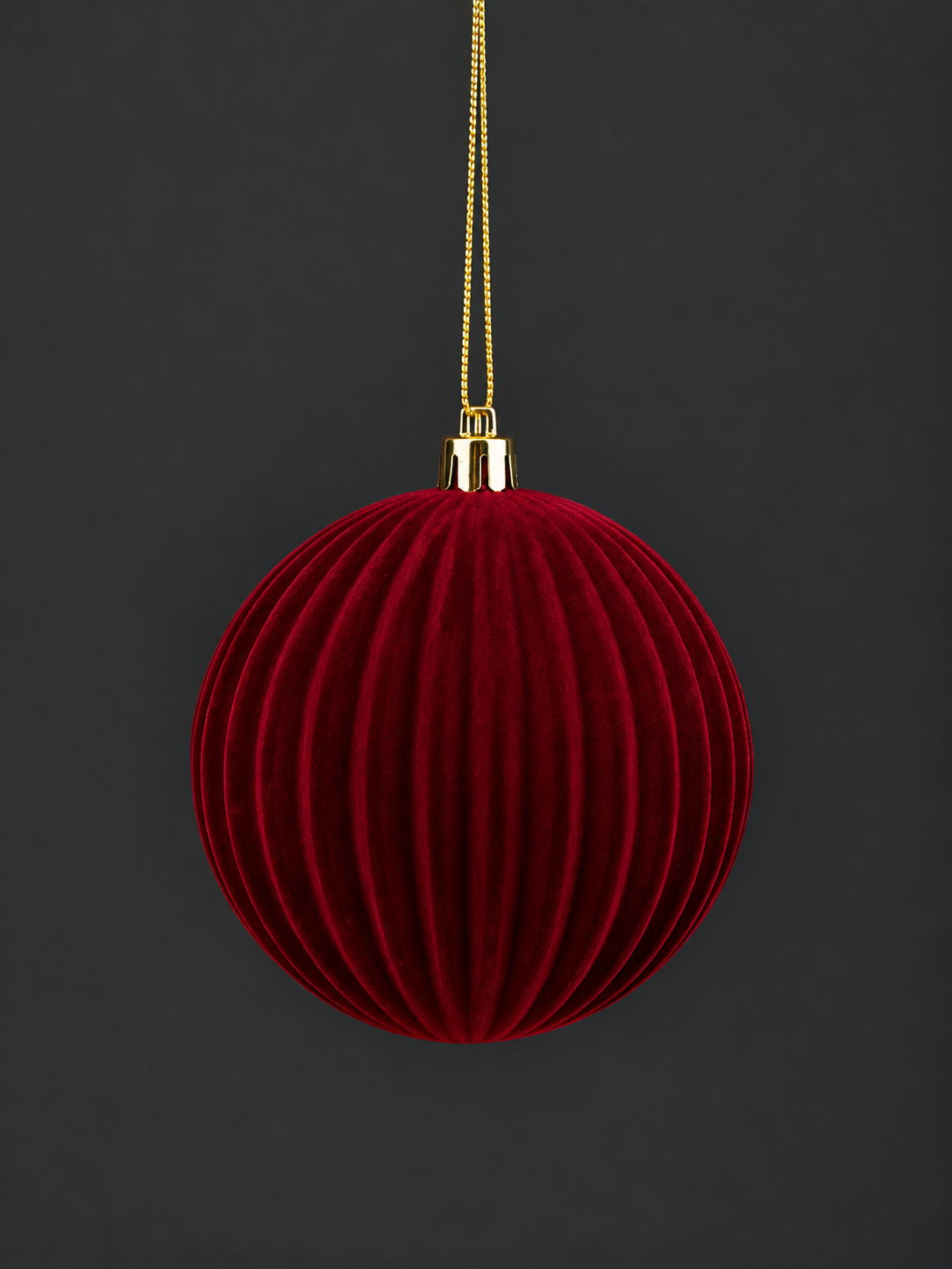 Burgundy Ribbed Flocked Bauble | Set of 6