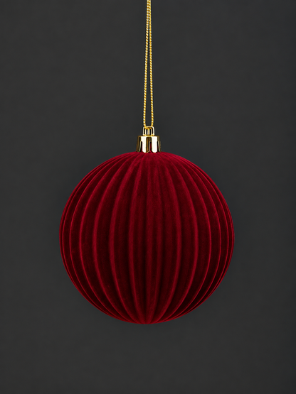 Burgundy Ribbed Flocked Bauble | Set of 6