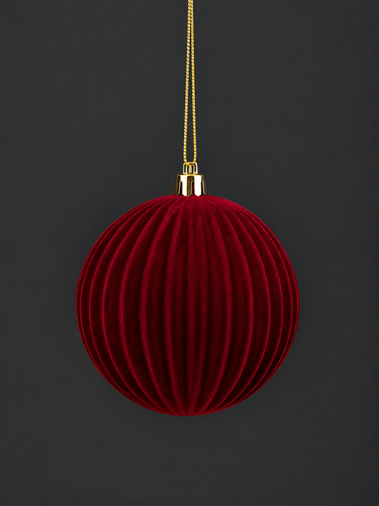 Burgundy Ribbed Flocked Bauble | Set of 6