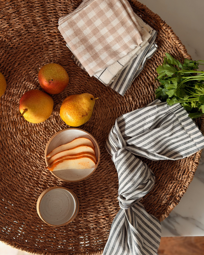 French Linen Tea Towel | Charcoal Stripe