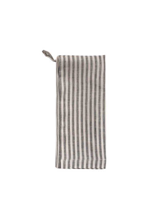 French Linen Tea Towel | Charcoal Stripe
