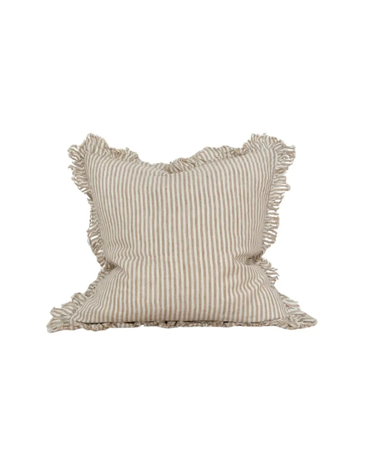 Clara Ruffle Linen Cushion | Beige | 55cm x 55cm