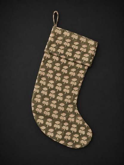 Block Print Christmas Stocking - Festive Blooms