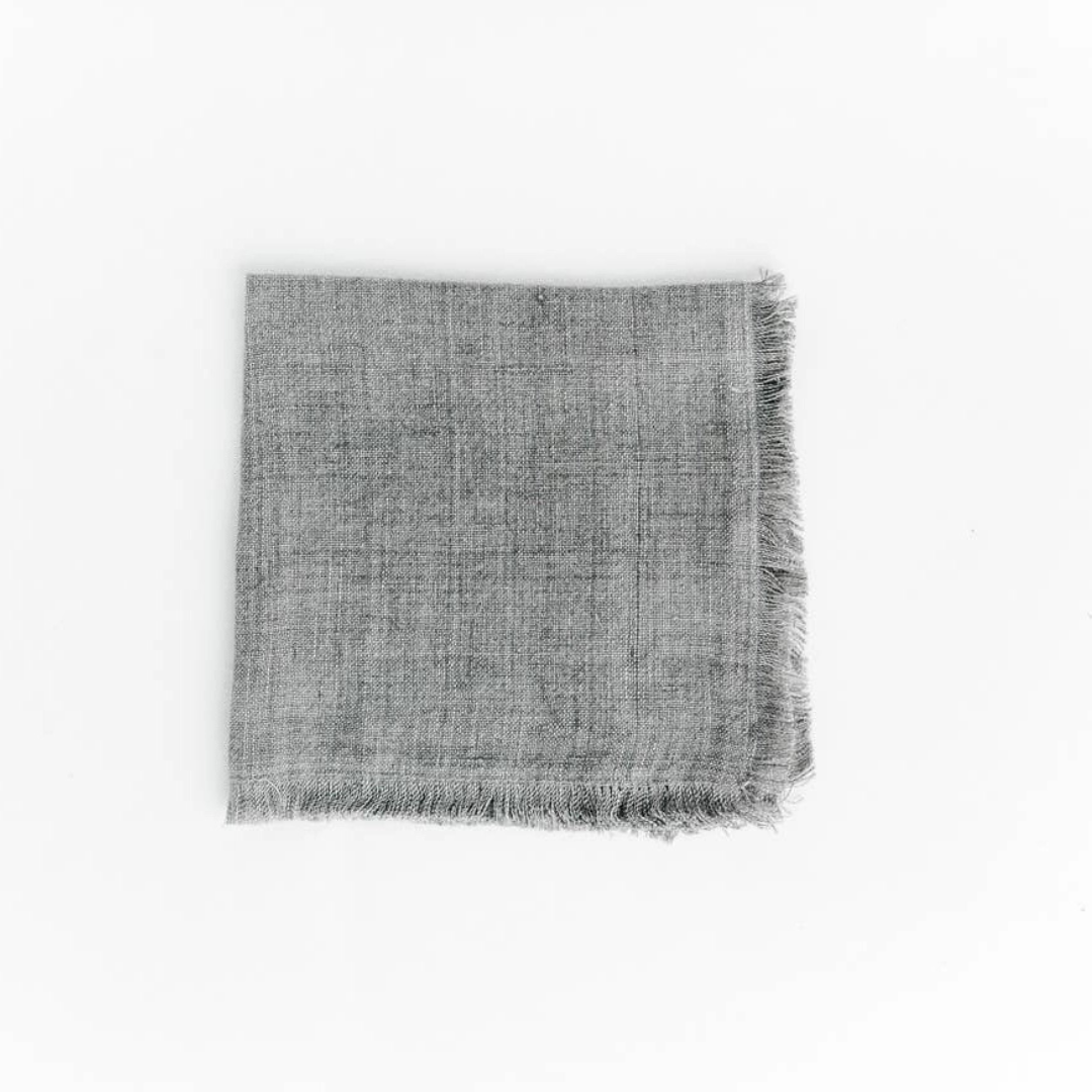 Fringed Linen Cocktail Napkin - Oyster