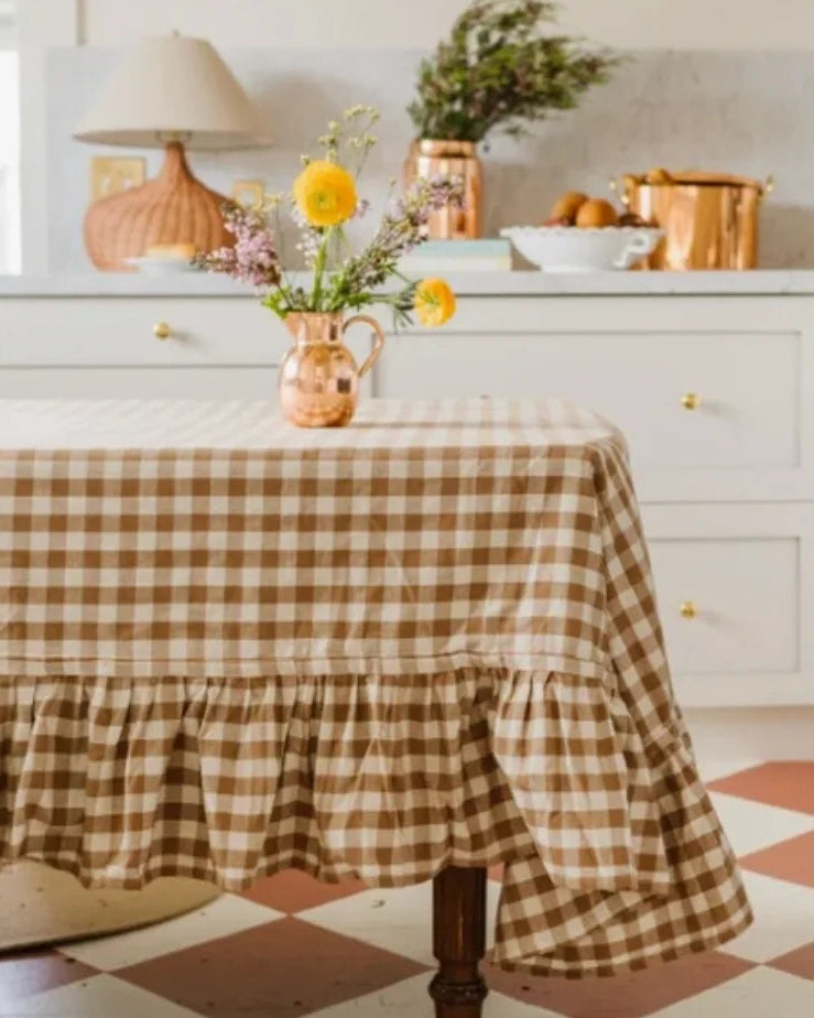 Gingerbread Ruffled Gingham Tablecloth