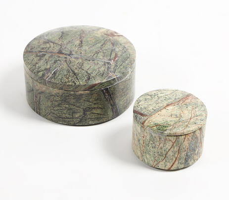 Green Marble Lidded Vessel (Set of 2)