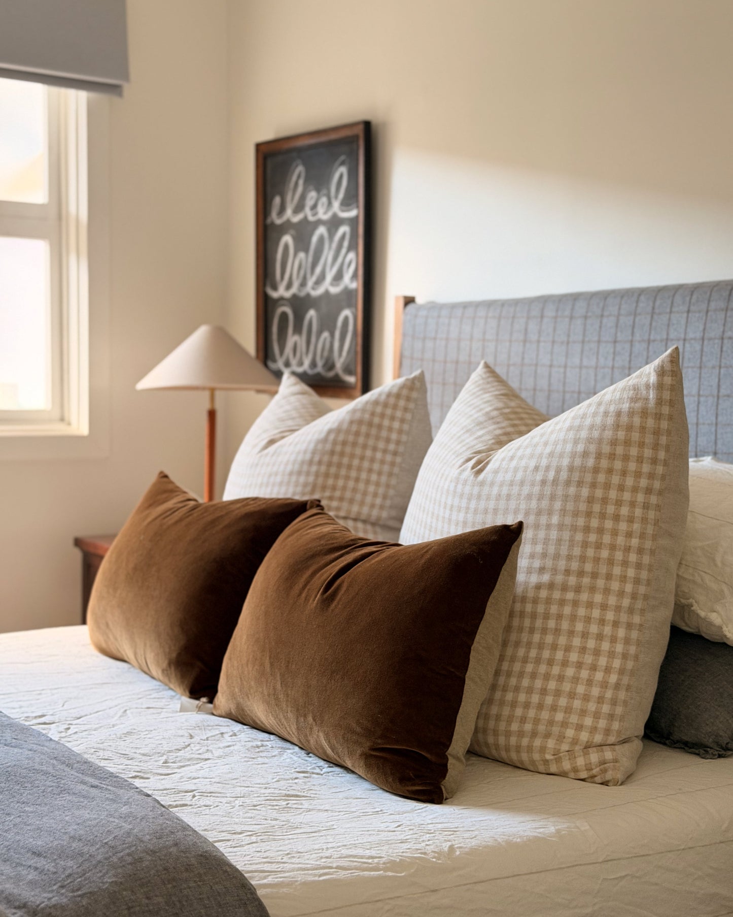 Oatmeal Gingham Cushion | 65cm x 65cm
