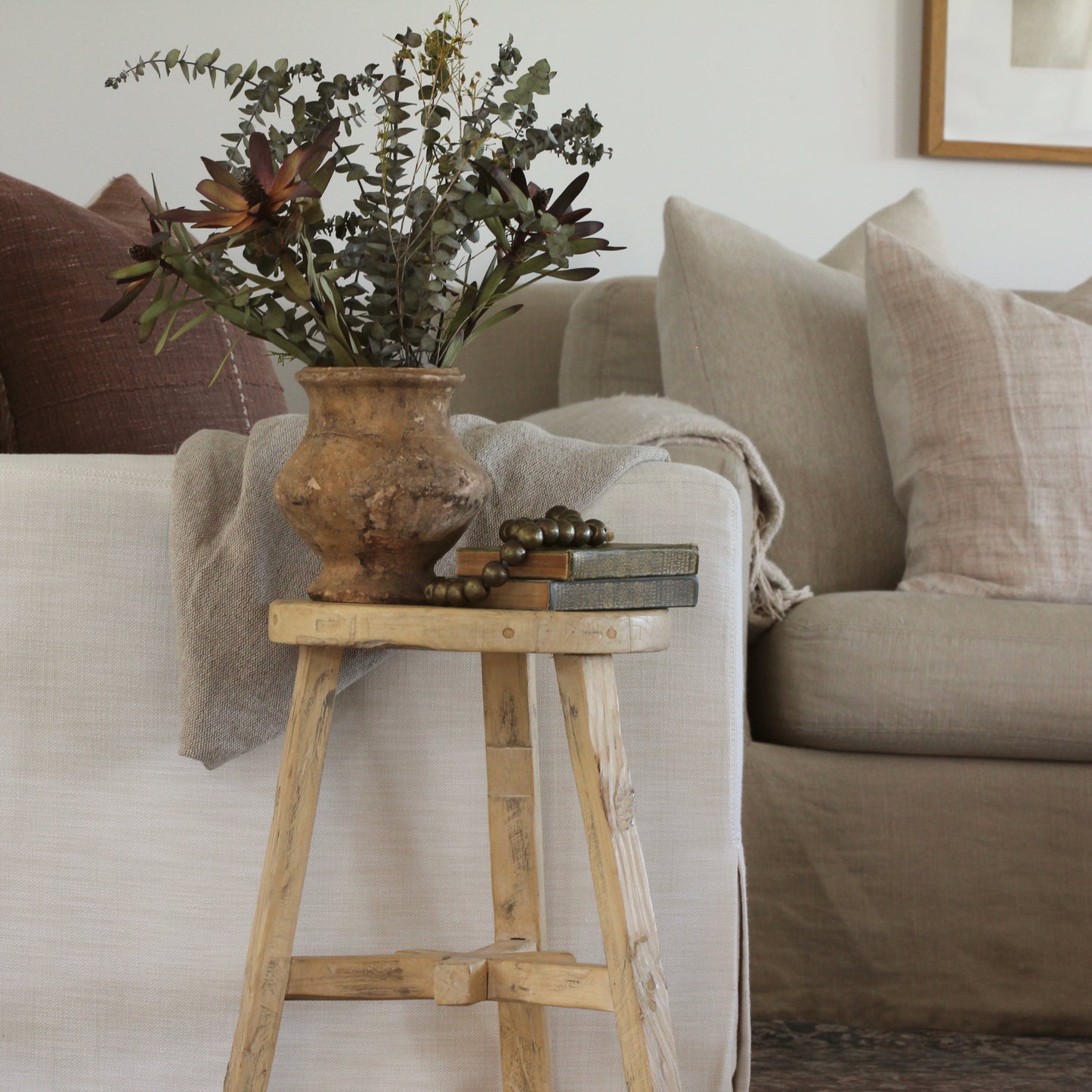 Vintage Round Elm Stool