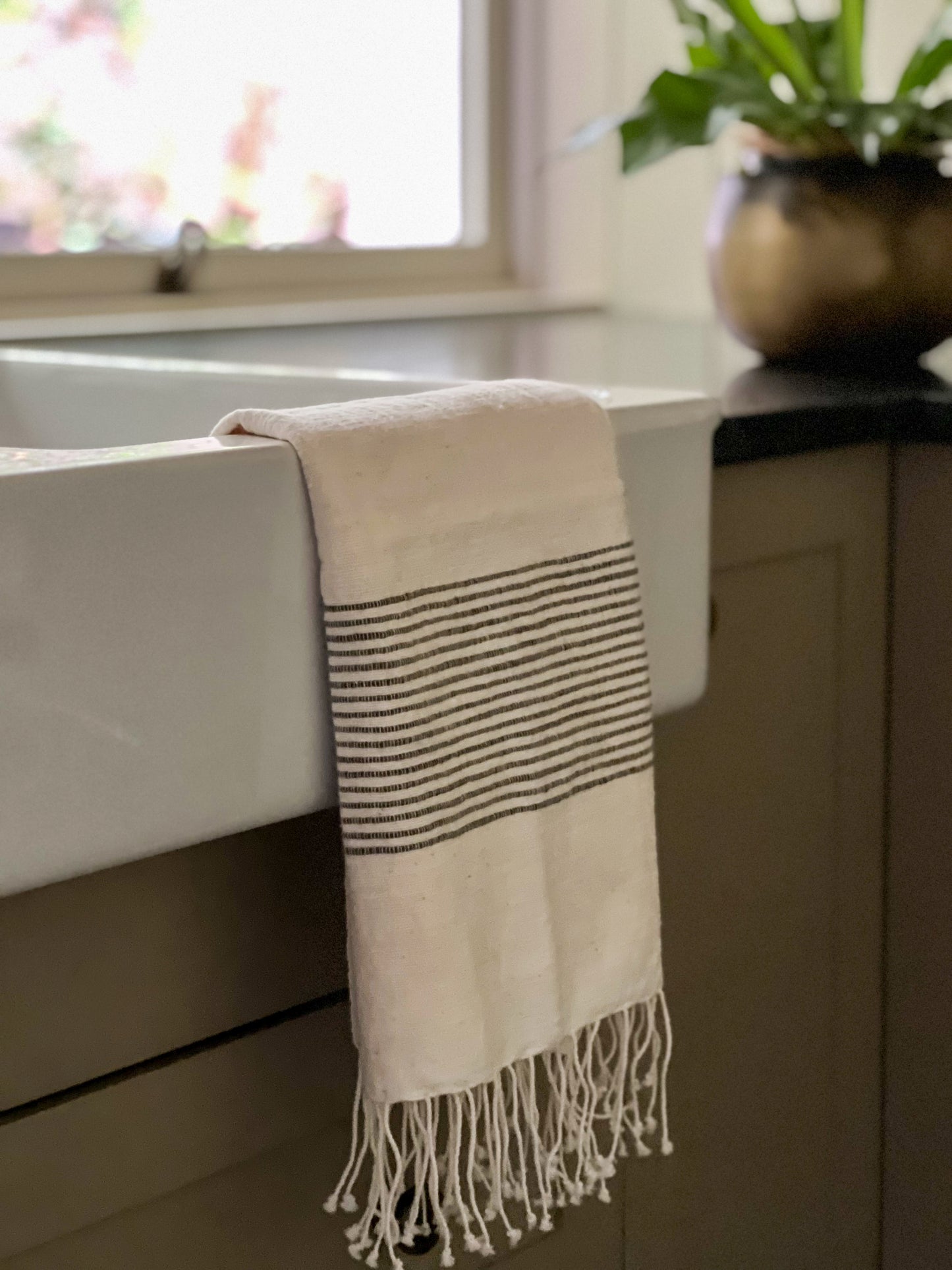 Riviera Striped Hand Towel | Charcoal