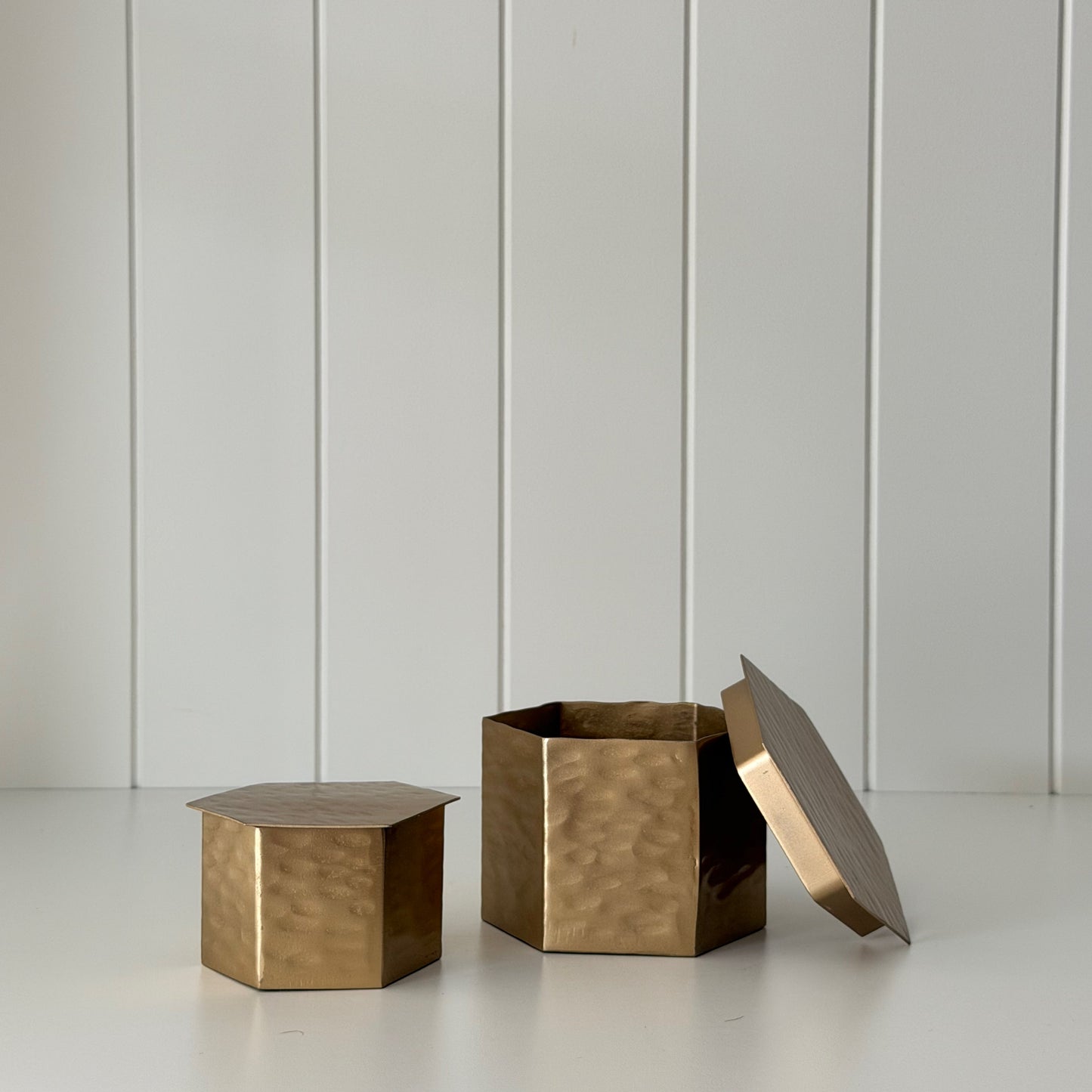 Hammered Brass Hexagon Box