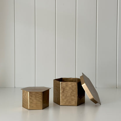 Hammered Brass Hexagon Box