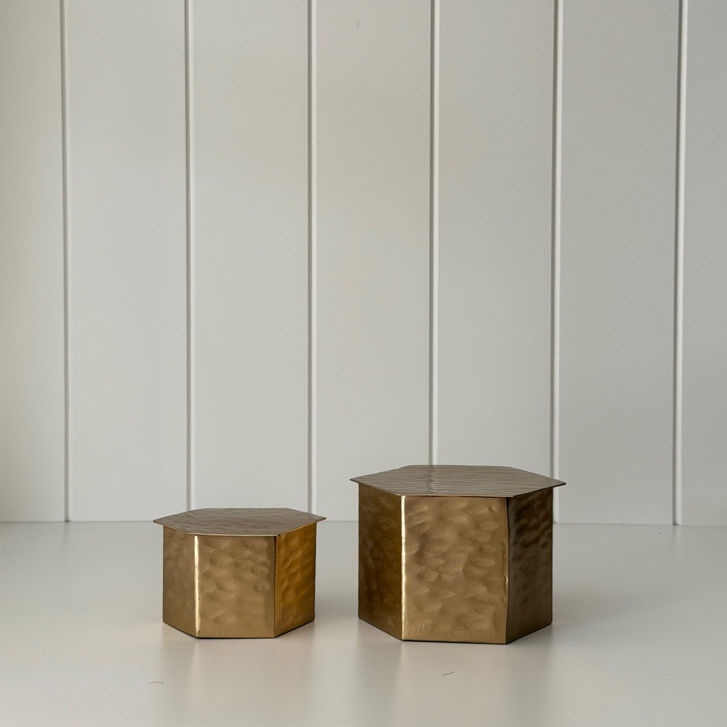 Hammered Brass Hexagon Box