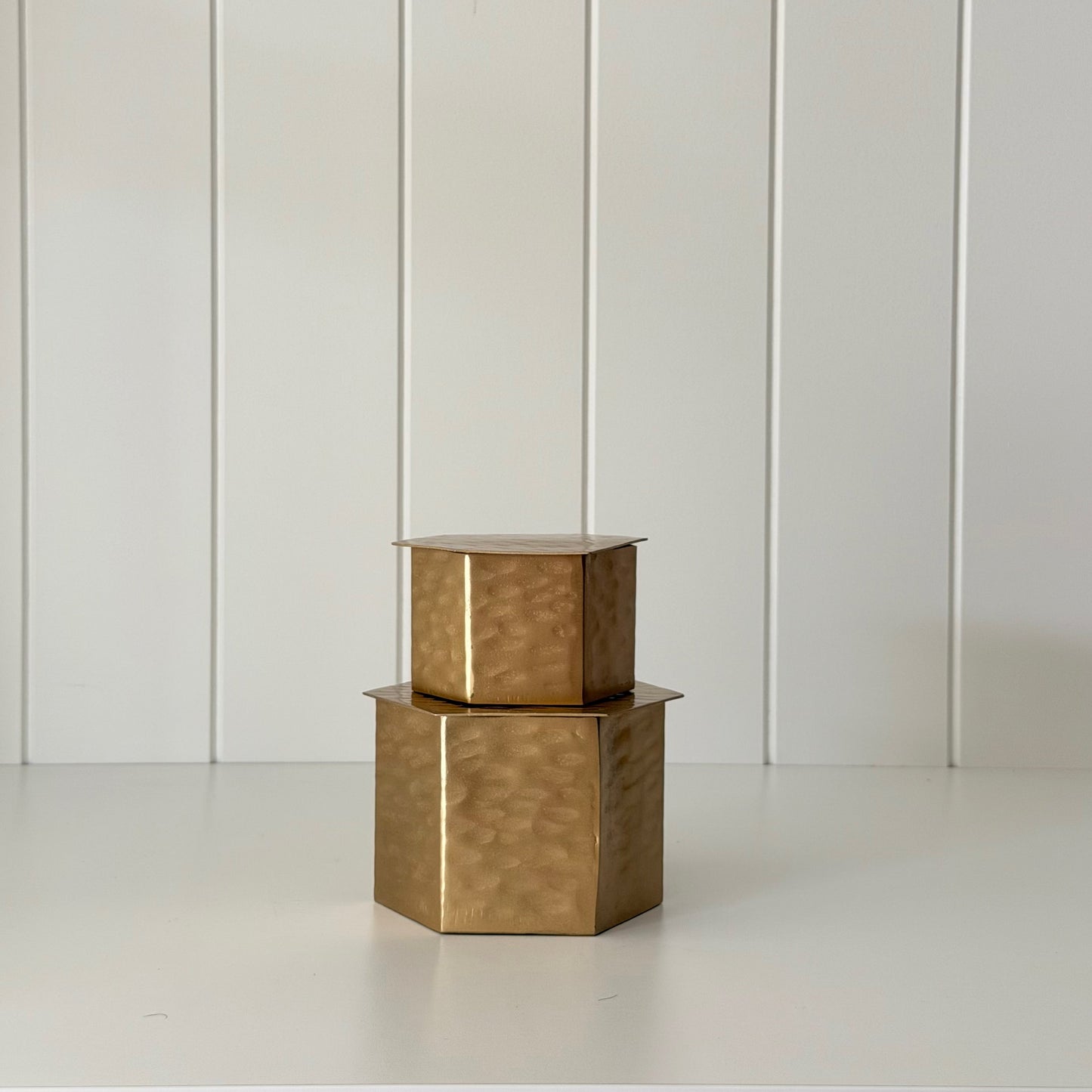 Hammered Brass Hexagon Box