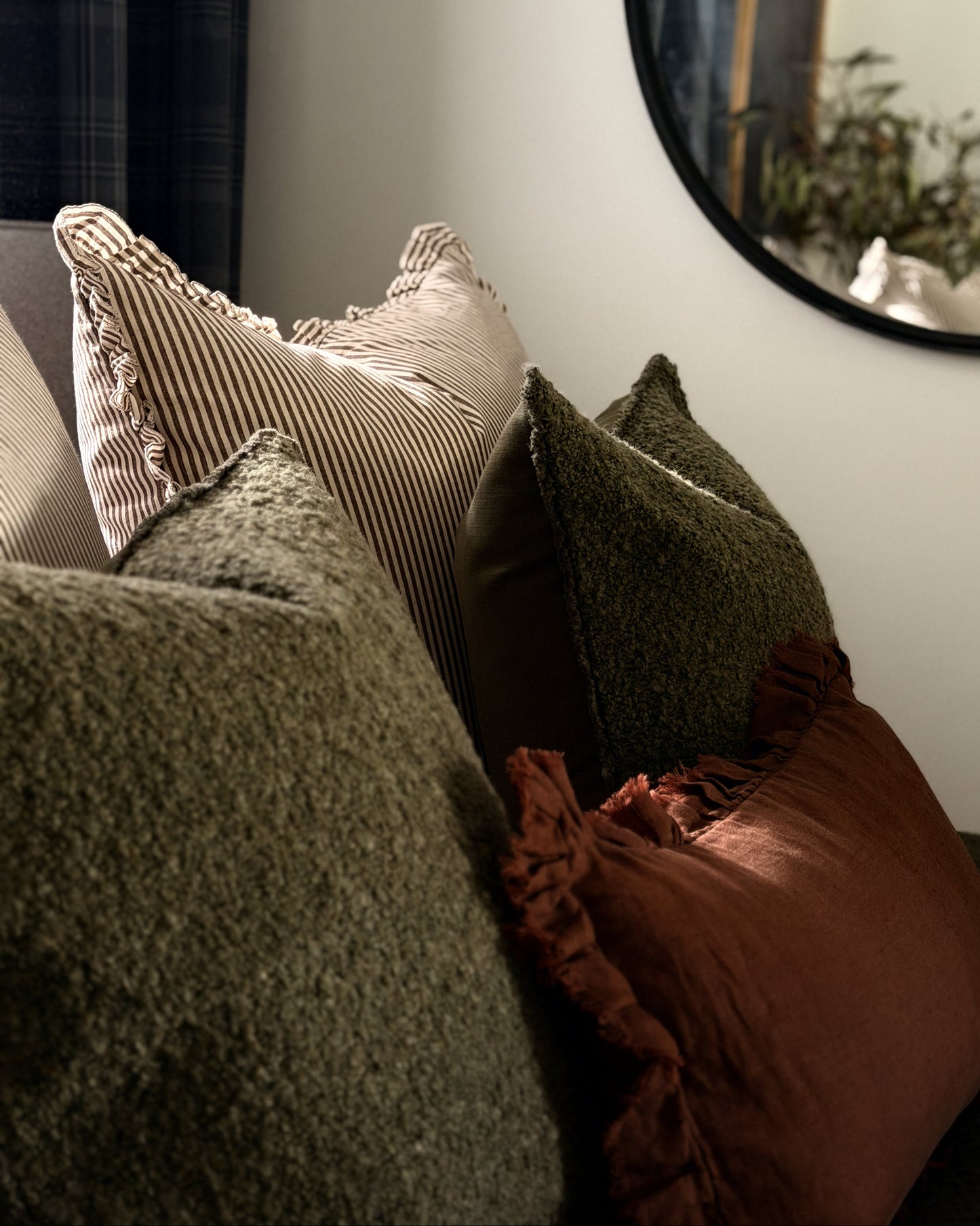 Beatrice Ruffled Linen Cushion | Chocolate | 50cm x 30cm