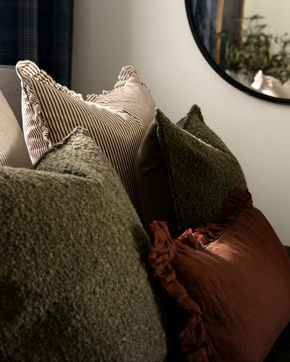 Beatrice Ruffled Linen Cushion | Chocolate | 50cm x 30cm