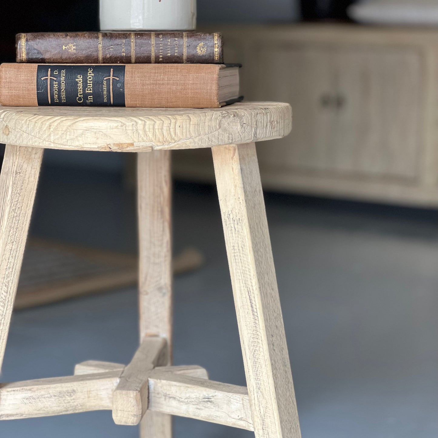 Vintage Round Elm Stool